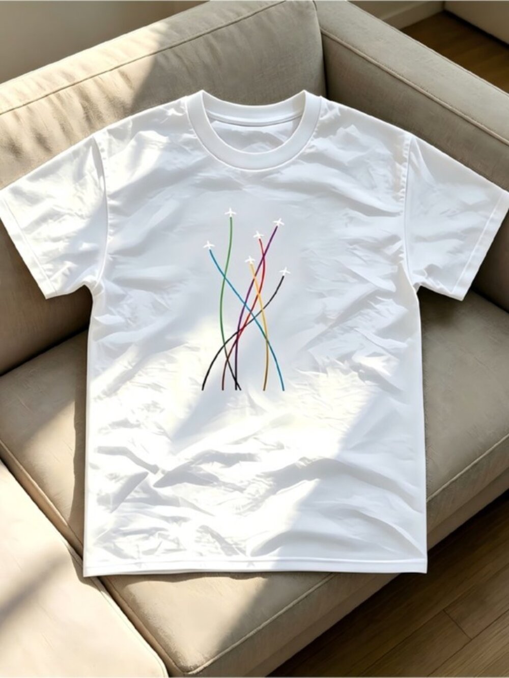 Colorful Airplane Printed Short-Sleeved white Women Men T-shirt unisex